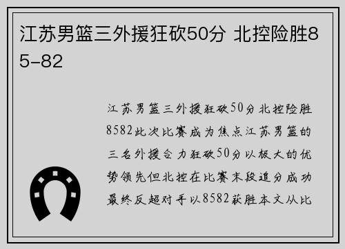 江苏男篮三外援狂砍50分 北控险胜85-82